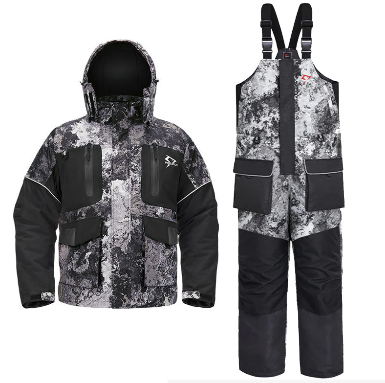 Piscifun Mens Black Gray Ice Fishing Jacket &amp; Bibs | Jacket / Veil Camo ...