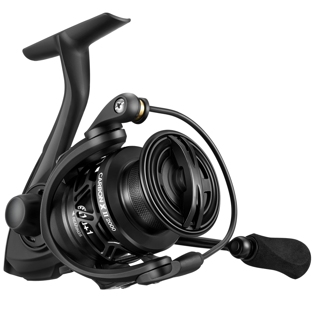 Piscifun®Carbon X II Spinning Reel: Lightweight carbon body, powerful 22 Lbs drag, CNC aluminum handle, 10+1 stainless steel bearings.