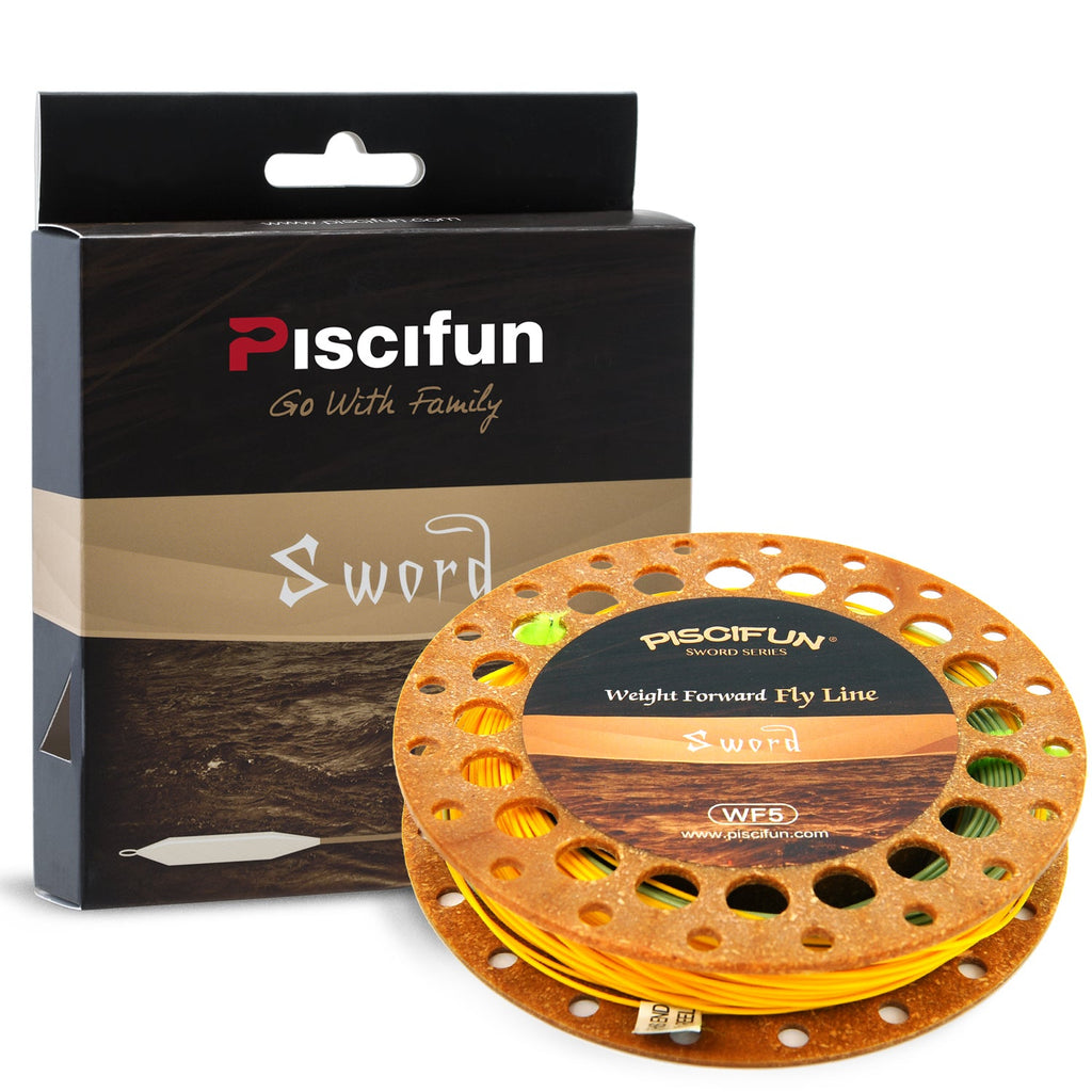 A spool of Piscifun Sword Weight Forward Floating Fly Fishing Line with Welded Loop, ideal for trout fishing.