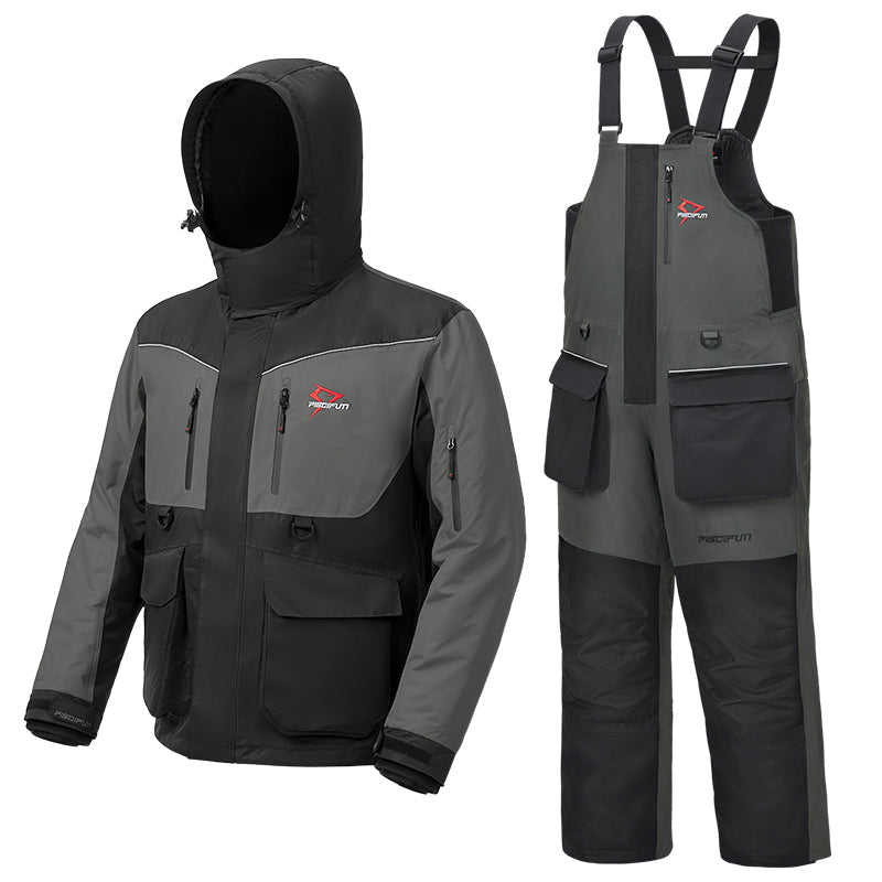 Piscifun Ice Fishing Suit,3 in 1 Jacket,Waterproof Fishing Bib With  Flotation Technology