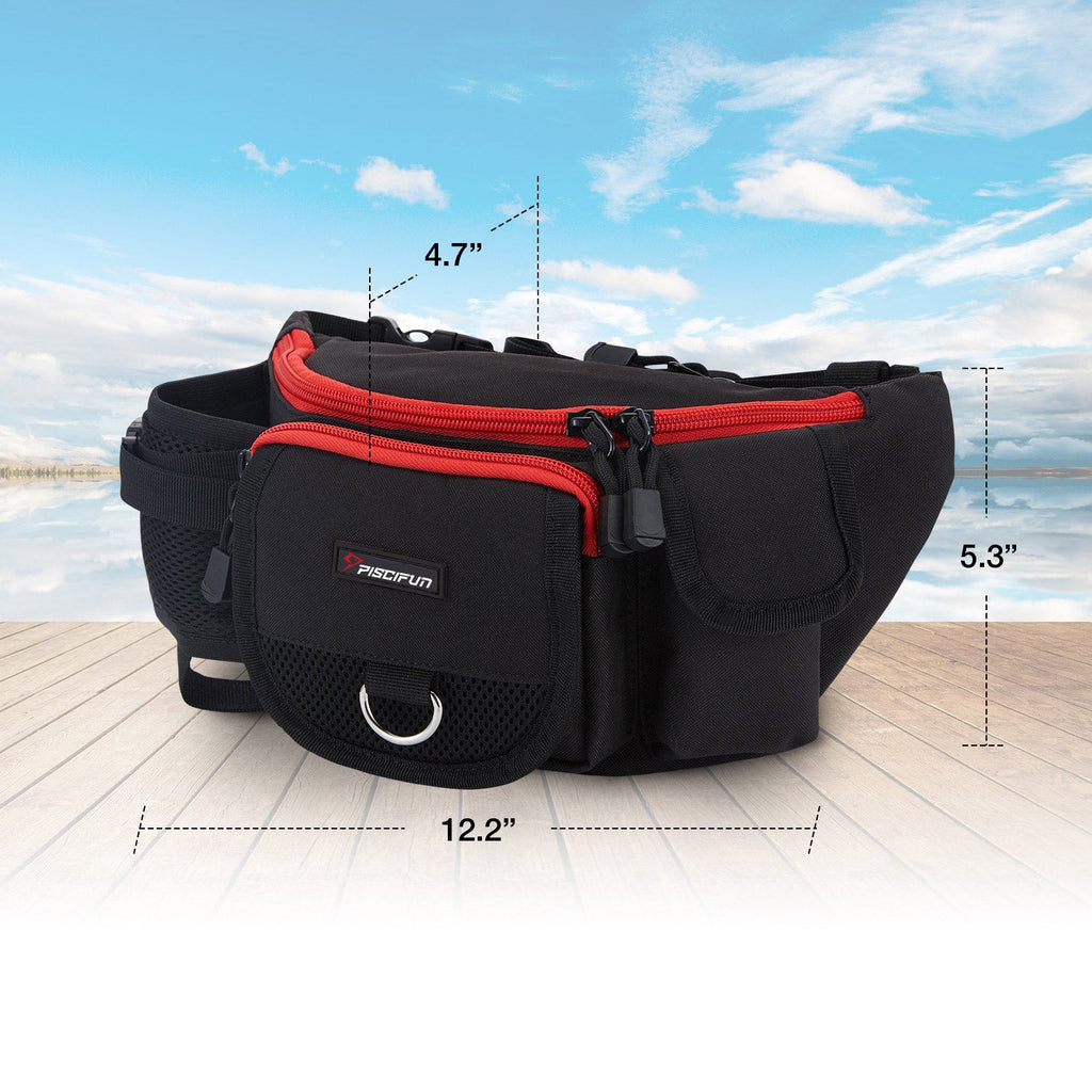 Piscifun® Fanny Pack Tackle Bag: A practical waist bag with double zippered pockets and an anti-theft pocket. Ideal for fishing, hiking, and traveling.
