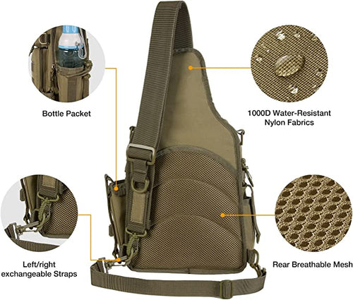 Piscifun® Outdoor Tackle Bag with adjustable straps and multiple compartments for fishing, hiking, and camping. Water-resistant and durable.