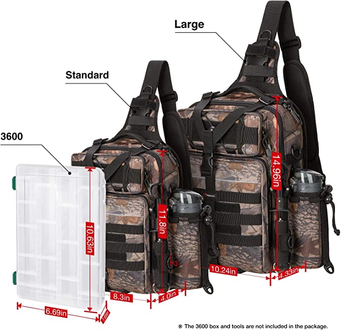 A pair of camouflage backpacks with containers and a water bottle, perfect for outdoor enthusiasts. Adjustable and detachable straps for versatile use. Multiple storage compartments and exterior pockets for organizing your belongings. Ideal for fishing, hiking, and camping.