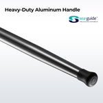 Piscifun® Saltflow High-Tech Rods: Metal handle with black rubber tip, long cylindrical object with black handle. Well-balanced performance, solid construction for offshore saltwater fishing. SEAGUIDE® accessories for stability, comfort, and corrosion resistance.