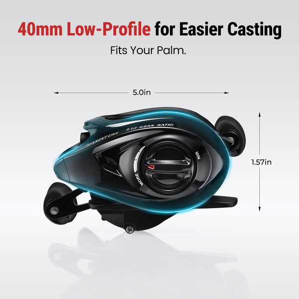Ultra Light Low Profile Baitcaster Reel, Black / Right Hand