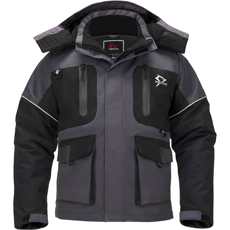 Piscifun Ice Fishing Suits, Insulated Jacket & Bibs Waterproof Sale, Jacket / Black Gray / 3XL