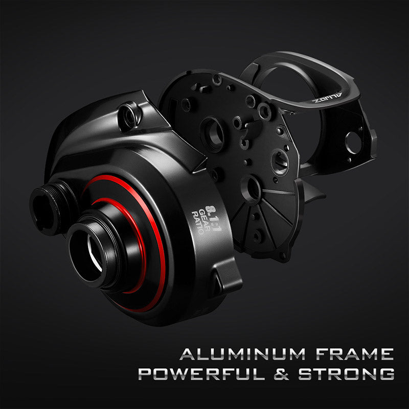 Piscifun® Alijoz Size 300 Baitcasting Reel - Durable, powerful, and versatile fishing reel for big freshwater fish. Premium aluminum frame, 33lbs drag, and high-end components. Perfect for pro fishing tournaments. Ergonomic design with easy thumb bar engage button and stable line guide system.