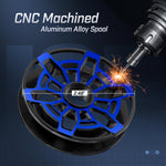 A close-up of the Piscifun ICX Frost reel, a carbon ice fishing reel with innovative design and smooth operation.