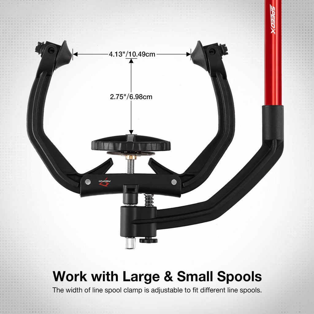 Piscifun® Speed X Fishing Line Spooler Machine - A device with adjustable handle and clamp for winding fishing line onto spools efficiently. Suitable for various reel types.