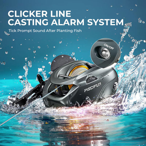 Piscifun AlinoX 400 Saltwater Freshwater Baitcasting Reel With Bait Clicker - 8.1:1 Grey & Gold / Left Hand Piscifun AlinoX 400 Saltwater Freshwater Baitcasting Reel With Bait Clicker - 8.1:1 Grey & Gold / Left Hand