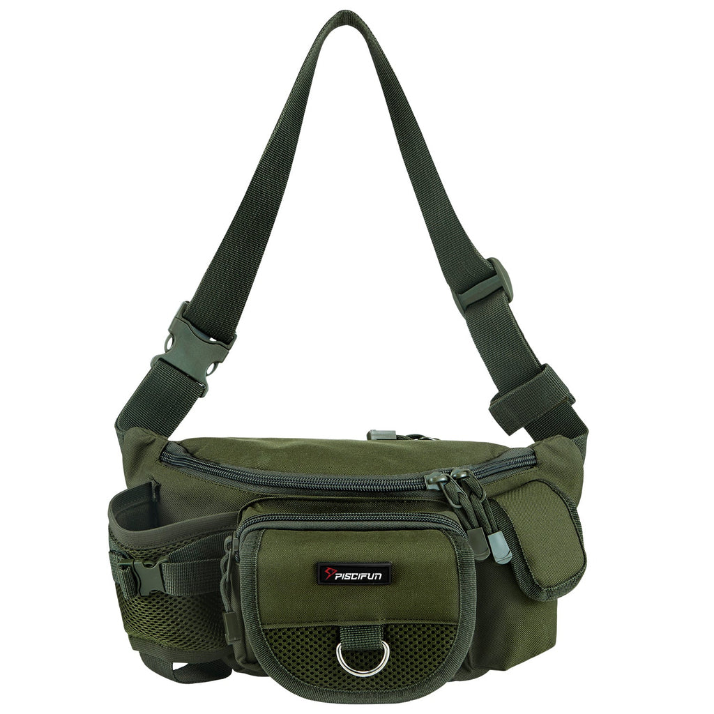 A durable and practical waist bag with a double zippered pocket and hidden anti-theft pocket. Perfect for fishing, hiking, and traveling.