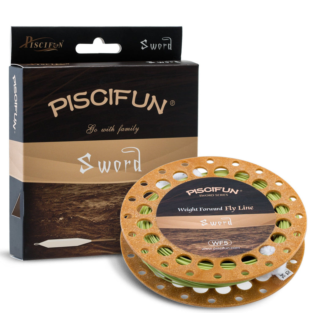 A spool of Piscifun Sword Weight Forward Floating Fly Fishing Line with Welded Loop, ideal for trout fishing.