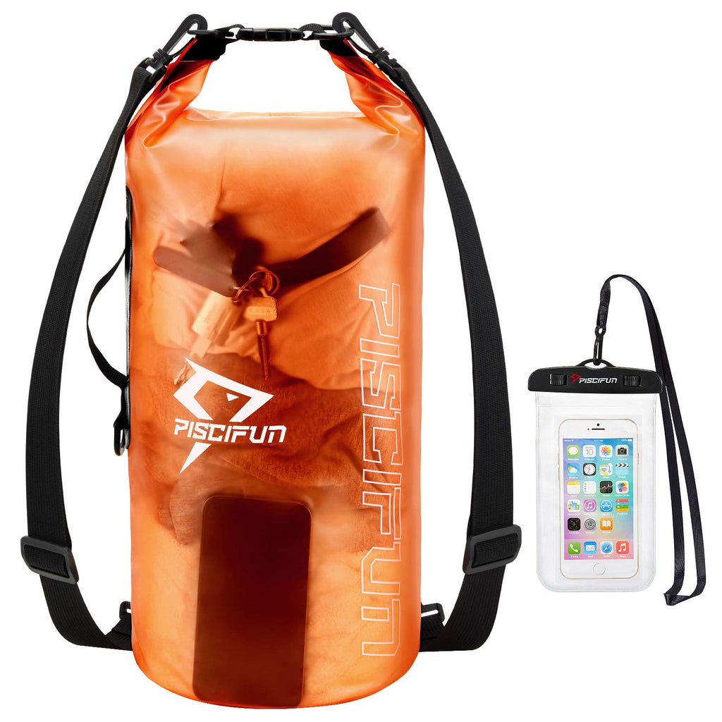 Piscifun® Waterproof Dry Bag with Transparent Phone Case: A waterproof bag with a phone in the back, perfect for outdoor activities.