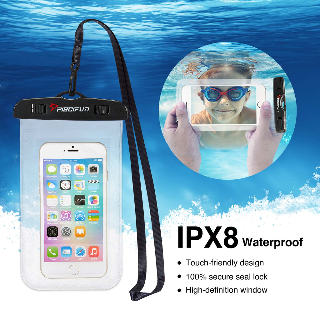 Piscifun® Waterproof Dry Bag: Girl taking a picture of a cell phone in a waterproof case underwater. Perfect for outdoor activities!