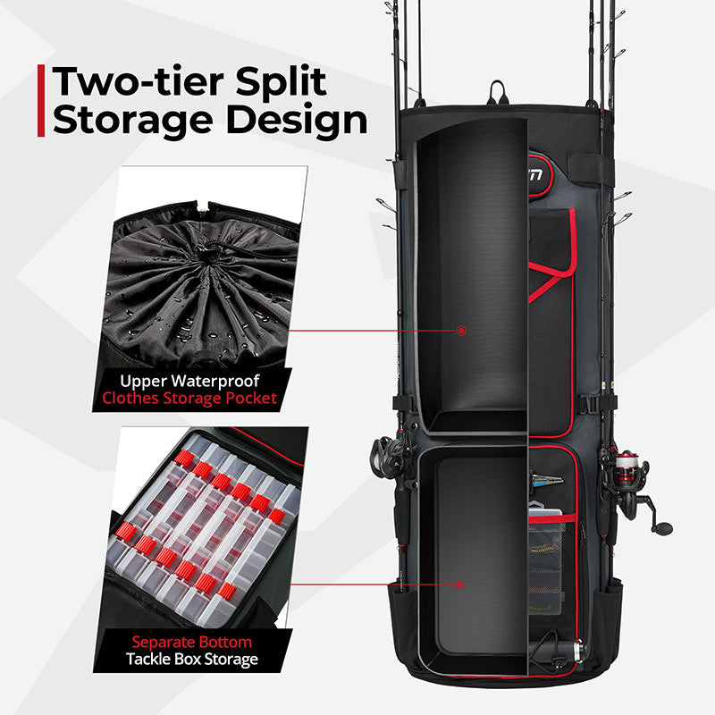 Piscifun Fishing Rod Case Bag Holds 8 Rods & Reels, 100L Large Storage