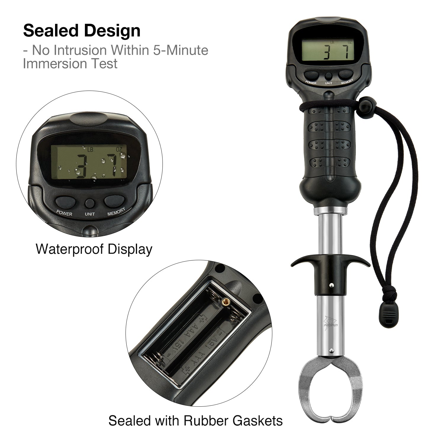 Piscifun® Fish Lip Gripper with Digital Scale, Black