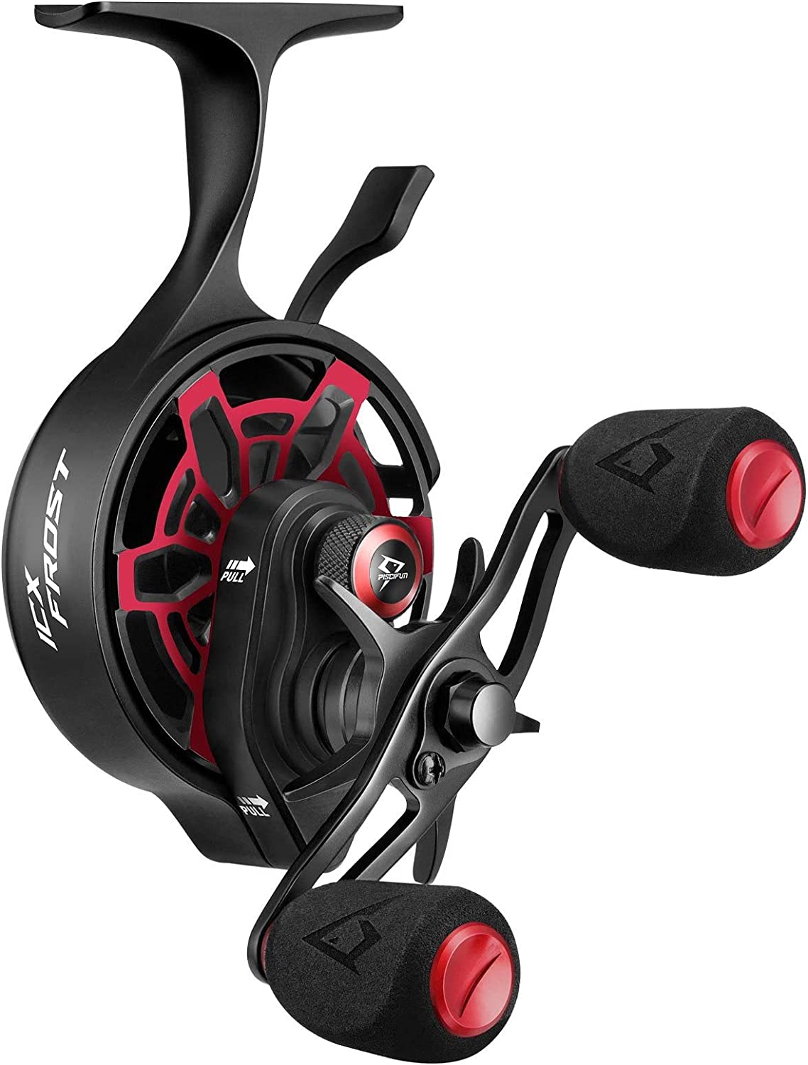 ICX Frost Carbon Inline Ice Fishing Reel | Red / Right Hand | Piscifun
