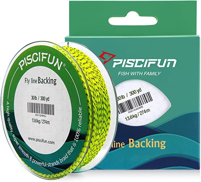 Piscifun Braided Fly Line Backing with Orange White Fluorescent Yellow  Color 20lb 30lb 100yd 300yd