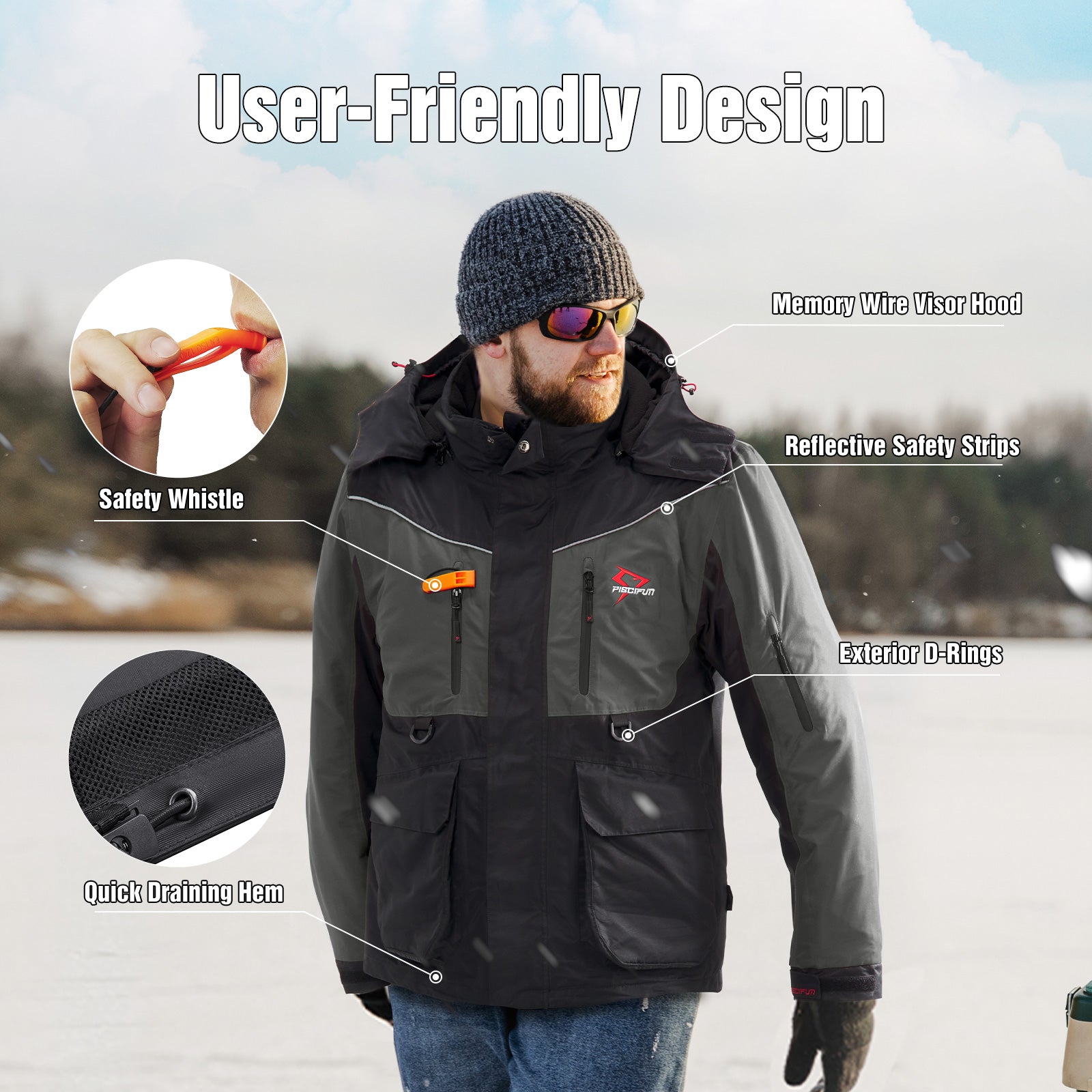 Piscifun Ice Fishing Insulated Jacket, Waterproof Flotation Fishing Jackets  for Cold Weather Conditions