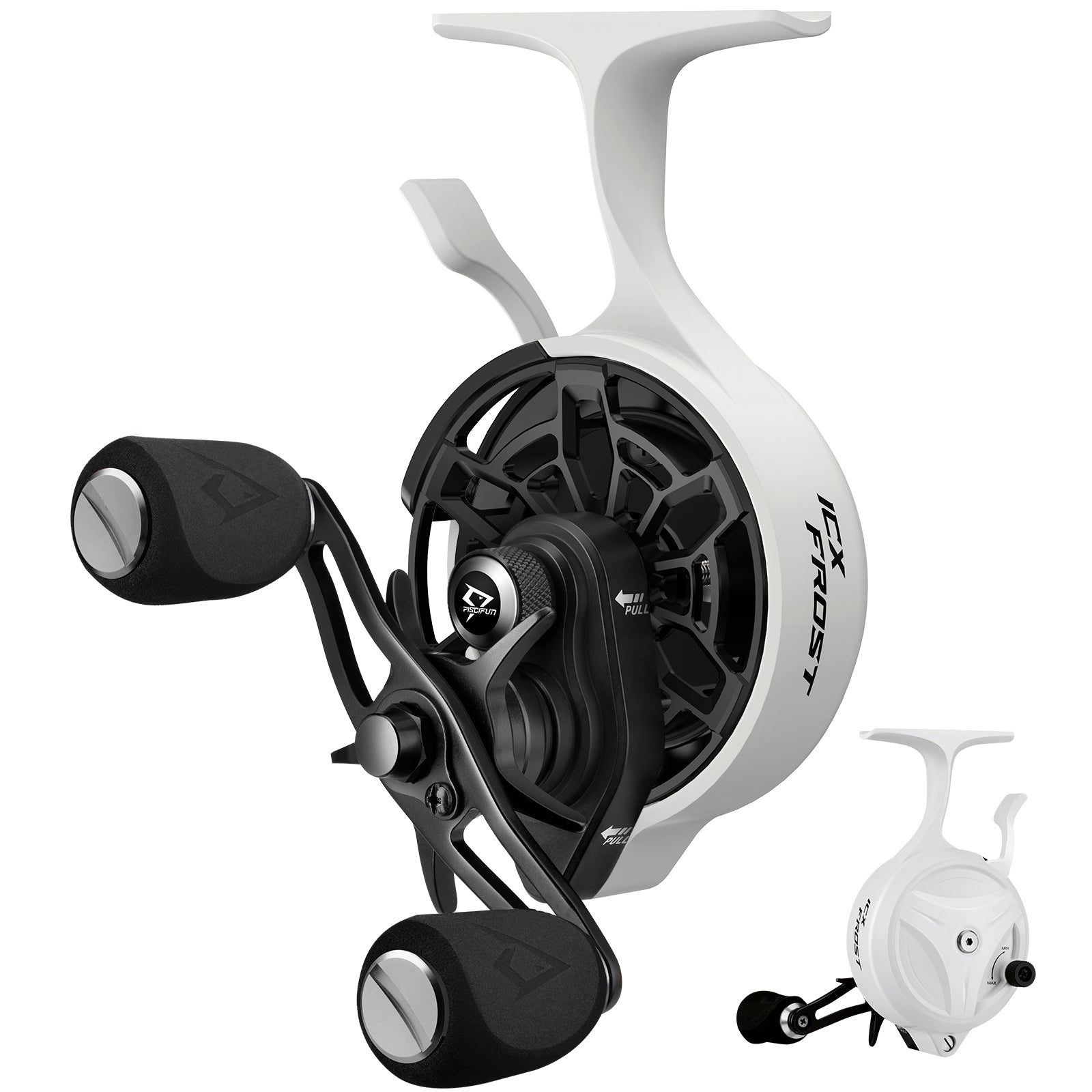 ICX Frost Carbon Inline Ice Fishing Reel, White / Left Hand