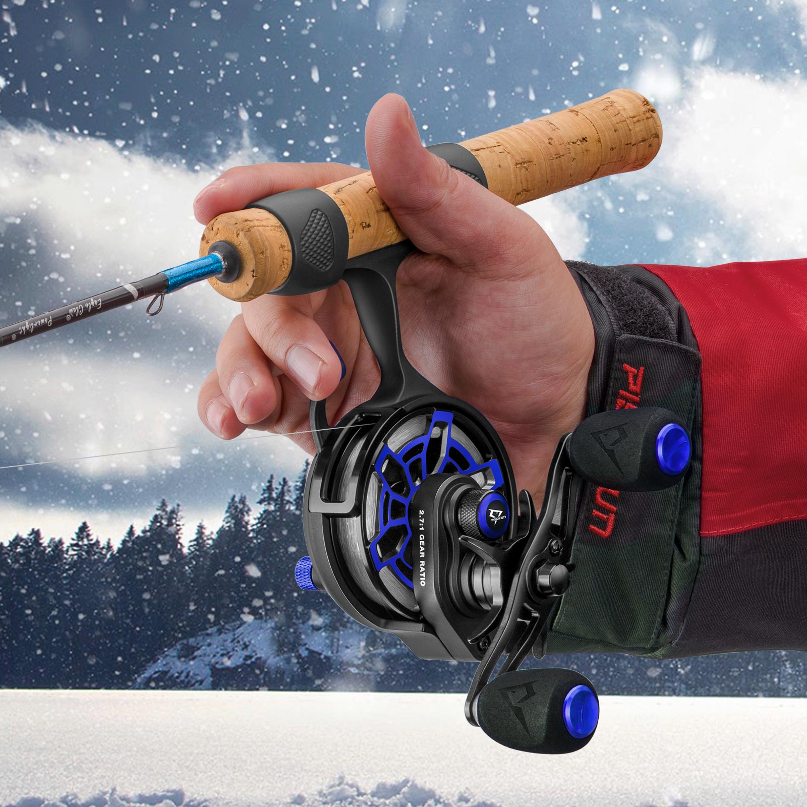 ICX Frost Carbon Inline Ice Fishing Reel, Blue / Left Hand