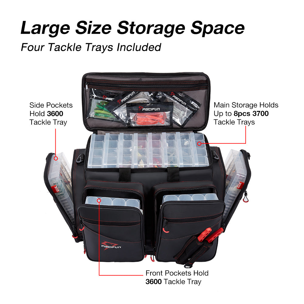 Piscifun® Travel Pro Fishing Tackle Bag with 4 Trays, Outdoor Storage Bag