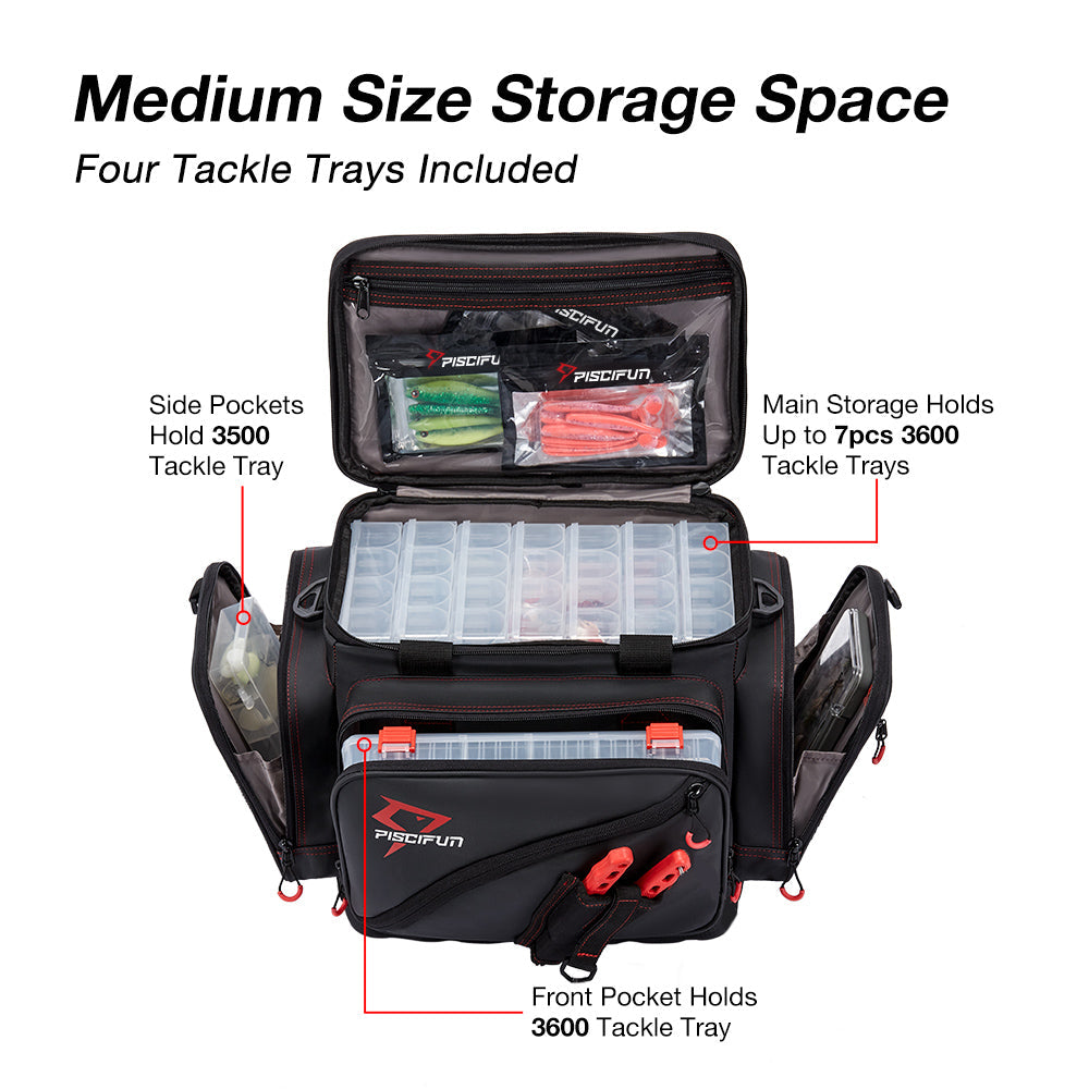 Piscifun® Travel Pro Fishing Tackle Bag with 4 Trays, Outdoor Storage Bag