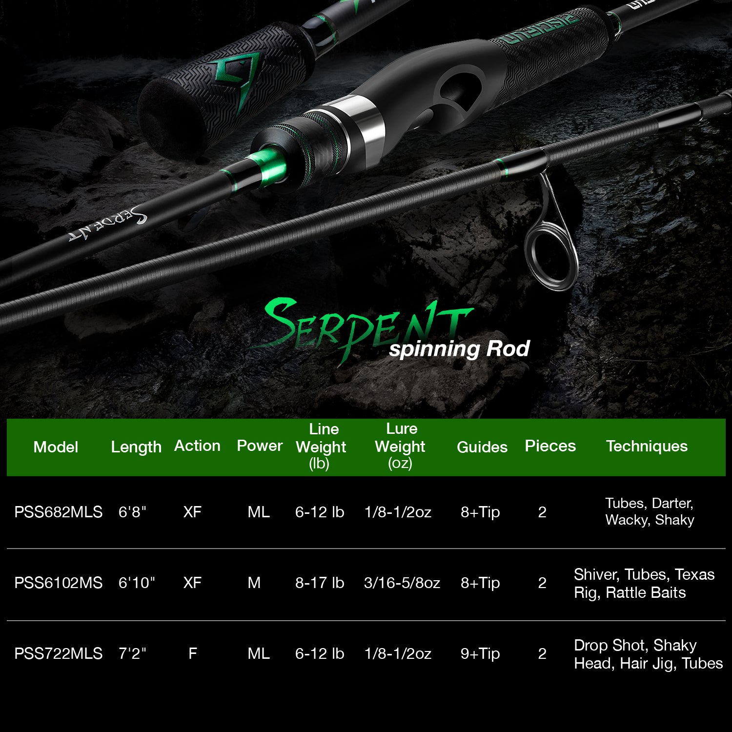 Spinning Rod, Serpent 2-Piece Spinning Rod